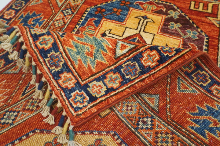 3x4 Red Ersari Hand Knotted Afghan Wool Oriental Rug - Yildiz Rugs