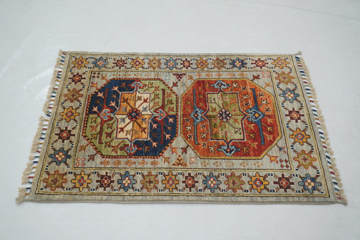 2x3 Gray Ersari  Afghan Hand knotted Accent Rug - Yildiz Rugs