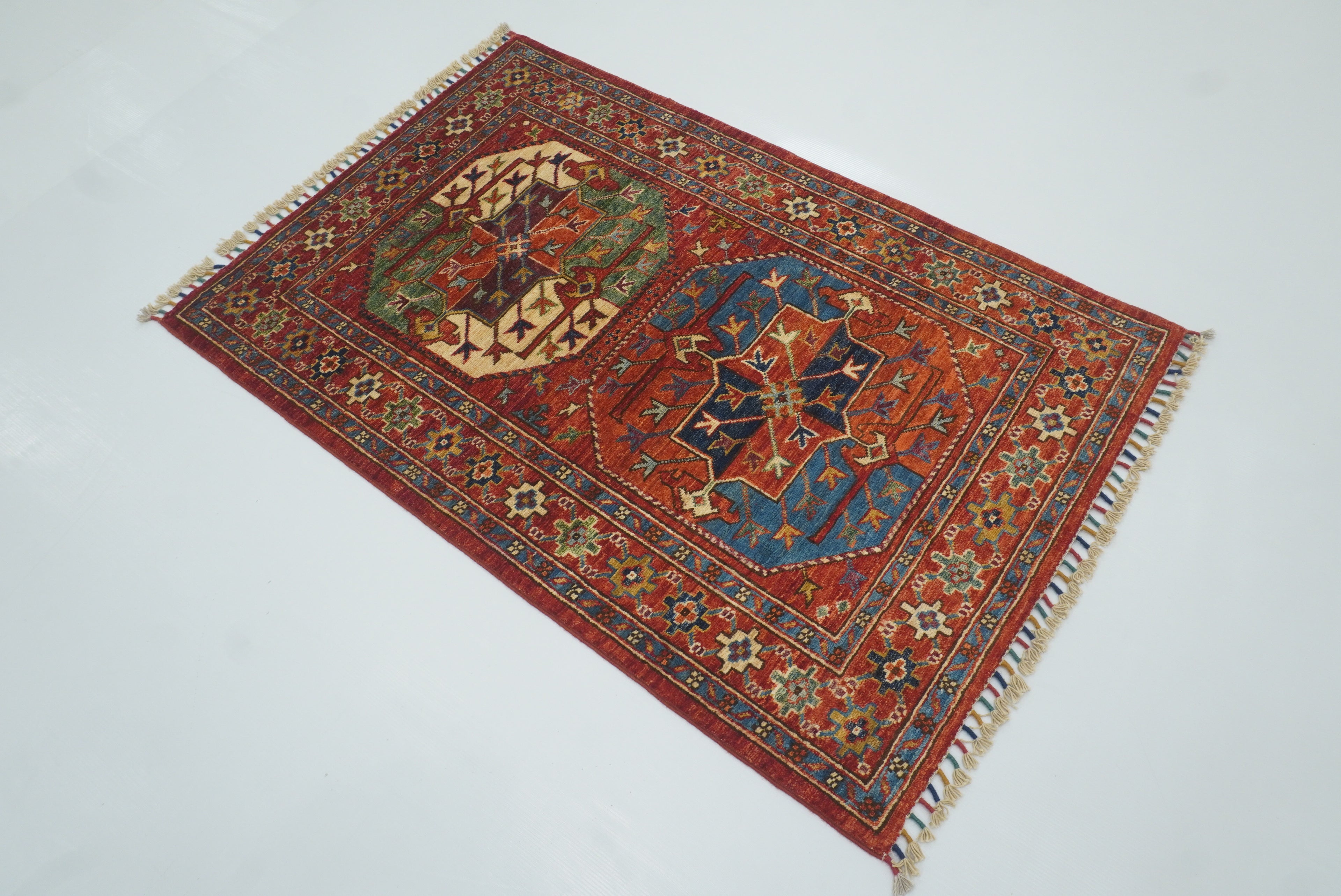 3x4 Red Ersari Hand Knotted Afghan Wool Oriental Rug - Yildiz Rugs