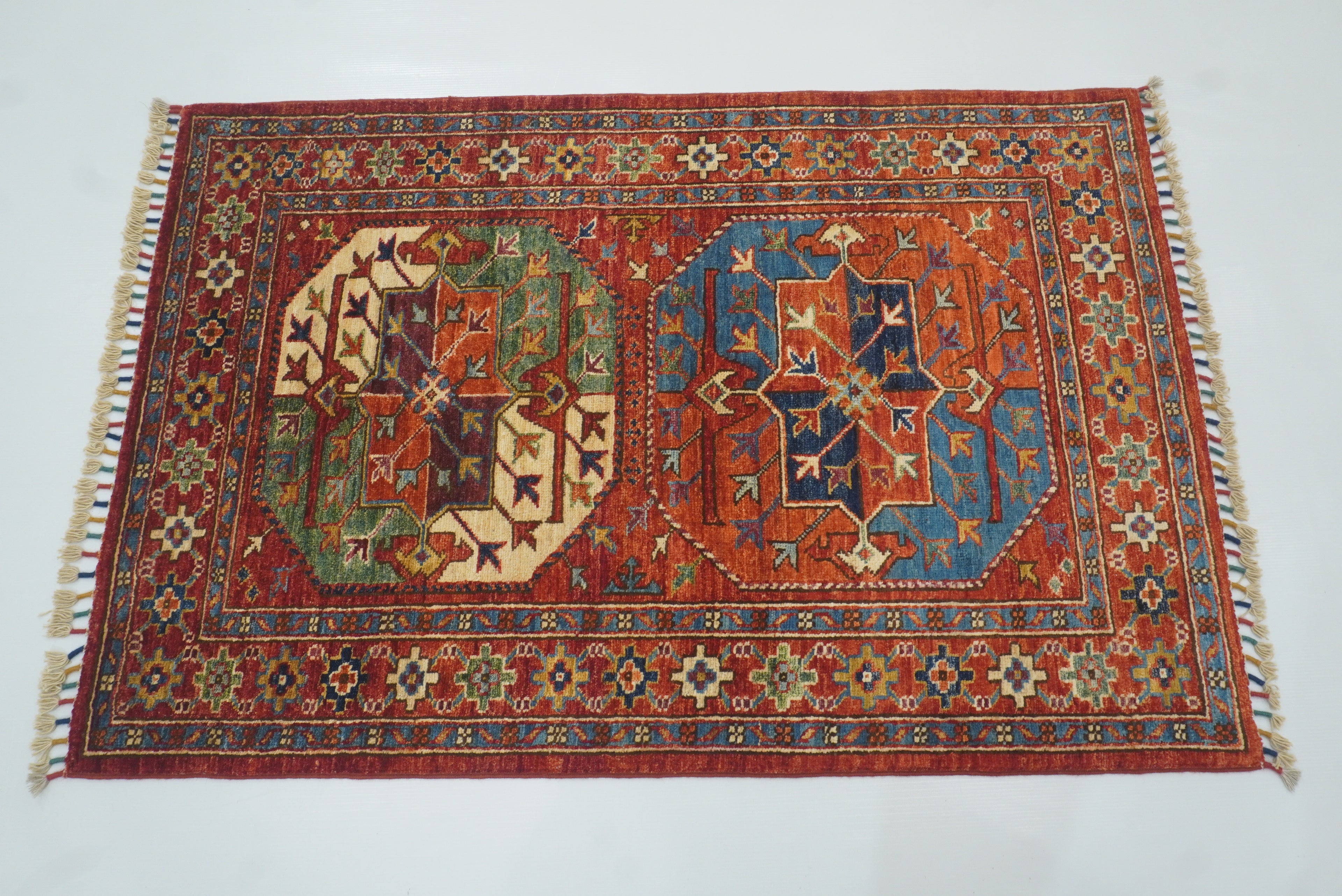 3x4 Red Ersari Hand Knotted Afghan Wool Oriental Rug - Yildiz Rugs