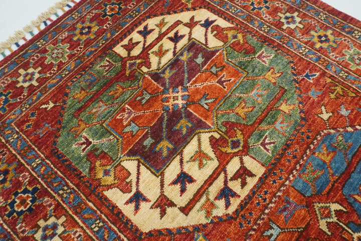 3x4 Red Ersari Hand Knotted Afghan Wool Oriental Rug - Yildiz Rugs