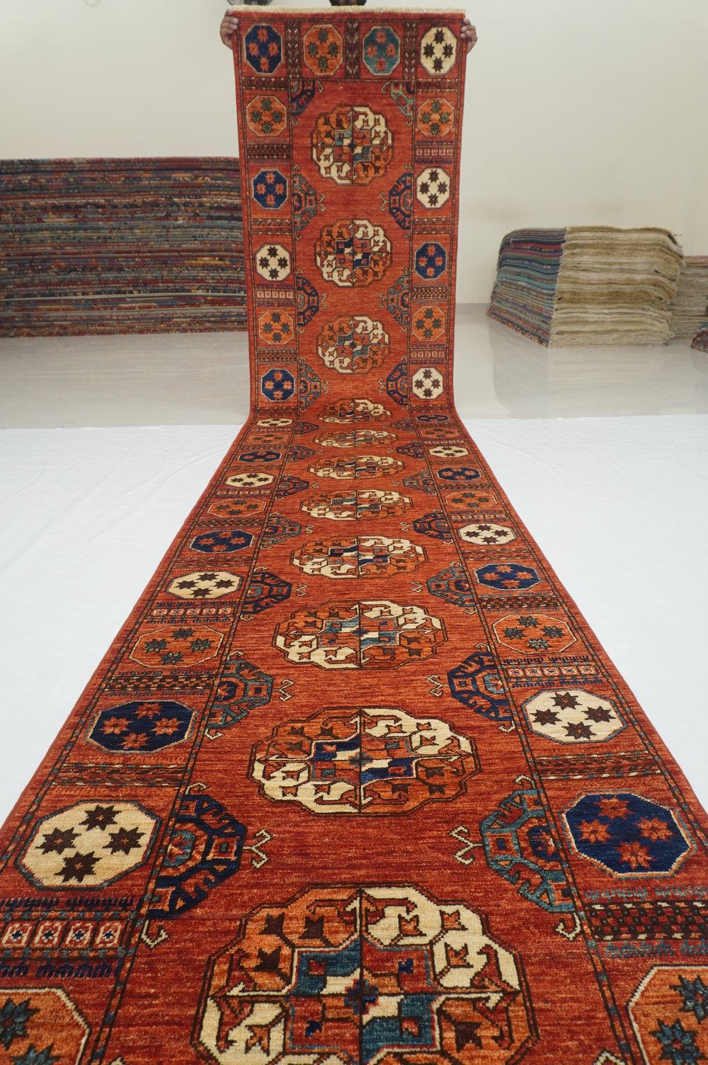 19 ft Red Tekke Turkmen Afghan Hand knotted Tribal Extra Long Runner Rug - Yildiz Rugs