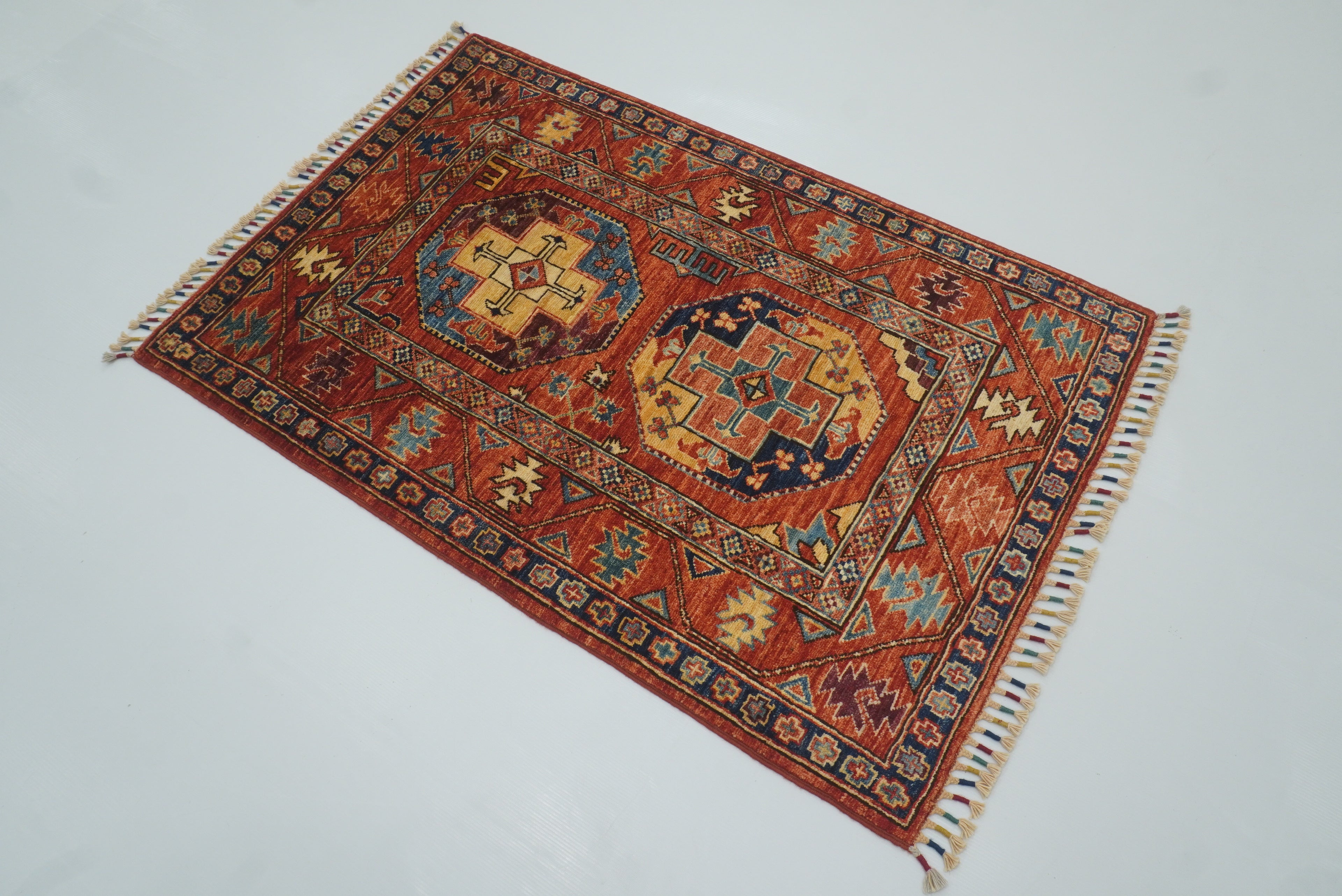 3x4 Red Ersari Hand Knotted Afghan Wool Oriental Rug - Yildiz Rugs