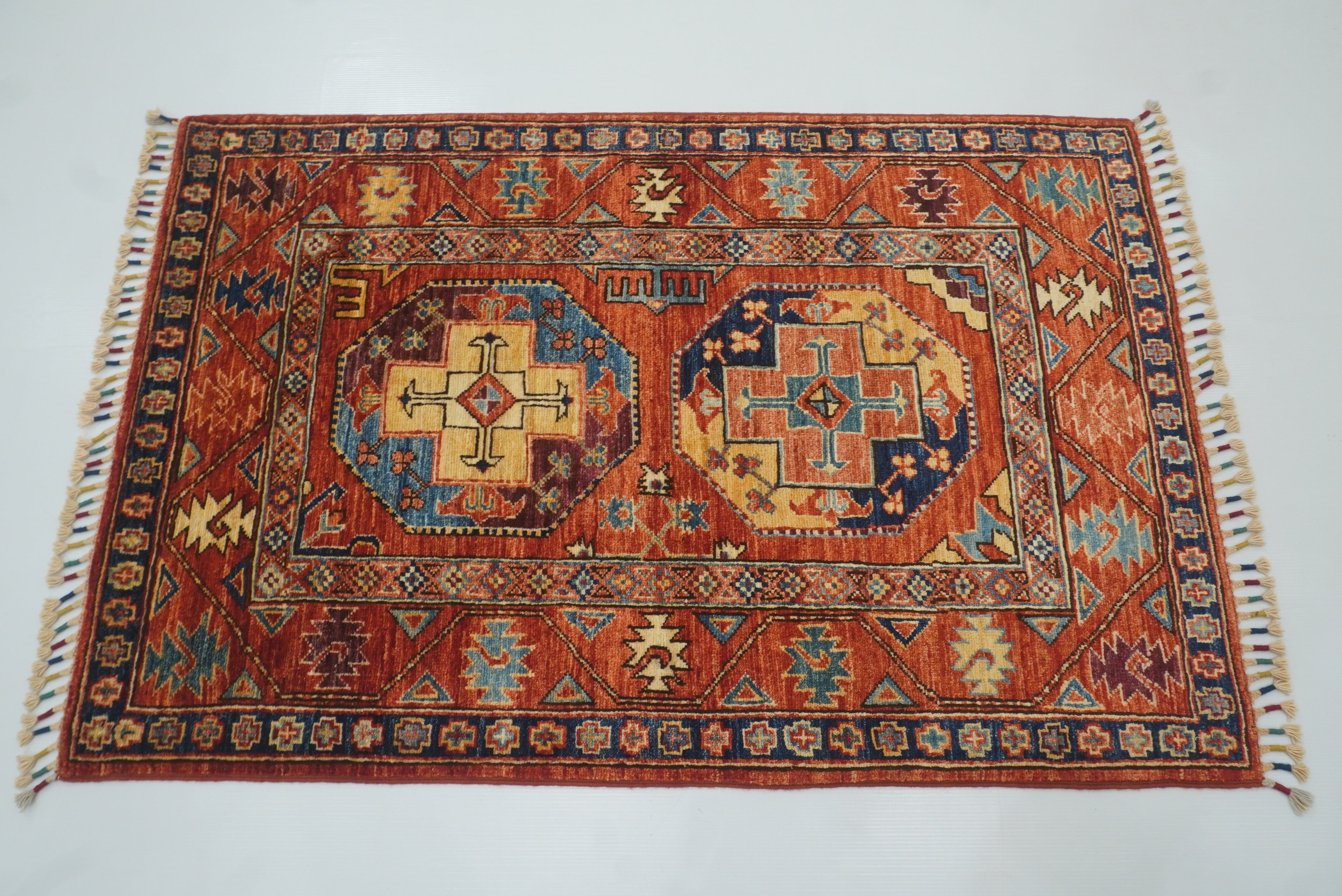 3x4 Red Ersari Hand Knotted Afghan Wool Oriental Rug - Yildiz Rugs