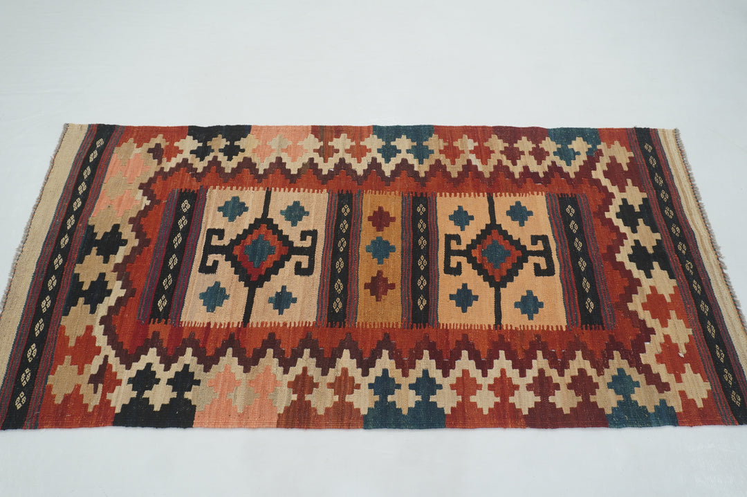 3x6 Afghan Vintage Handmade Flat weave Wool Kilim Rug