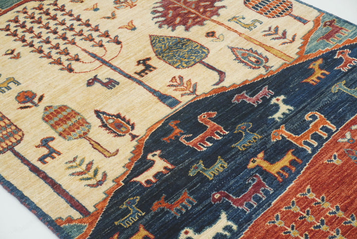 12 ft Blue Gabbeh Afghan Hand-Knotted Landscape Runner Rug - Yildiz Rugs