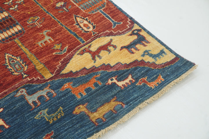 12 ft Blue Gabbeh Afghan Hand-Knotted Landscape Runner Rug - Yildiz Rugs