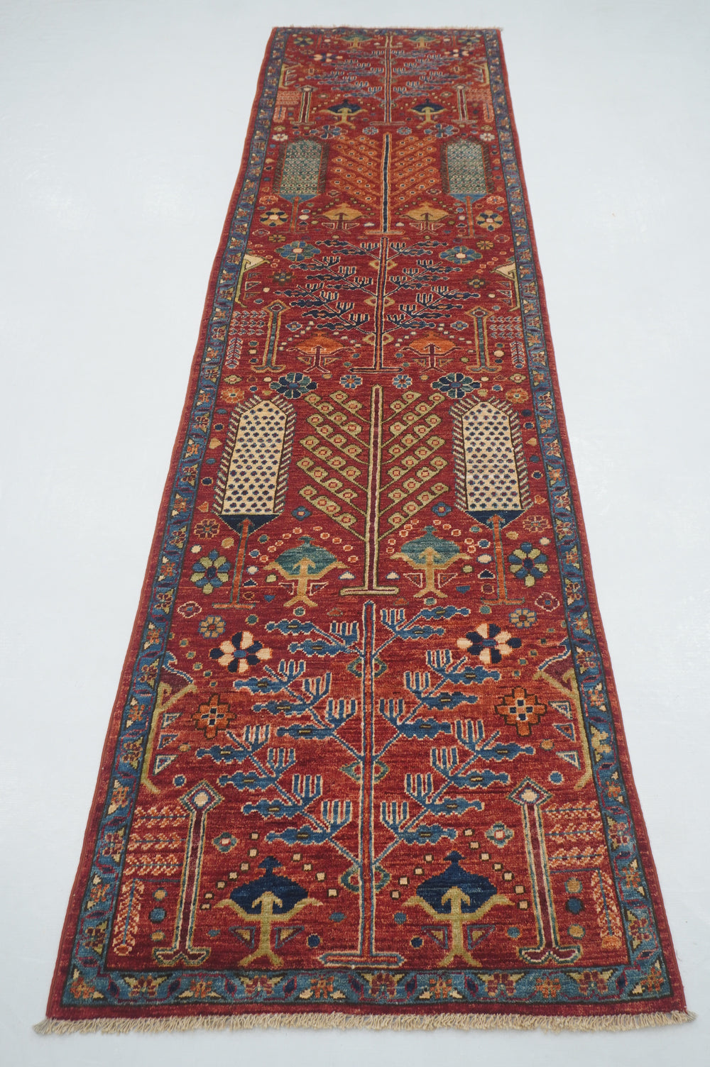 10 ft Red Afghan Bakshaish Hand knotted Wool Runner Rug - Yildiz Rugs