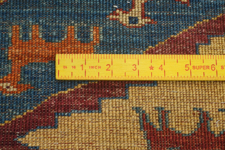 12 ft Blue Gabbeh Afghan Hand-Knotted Landscape Runner Rug - Yildiz Rugs