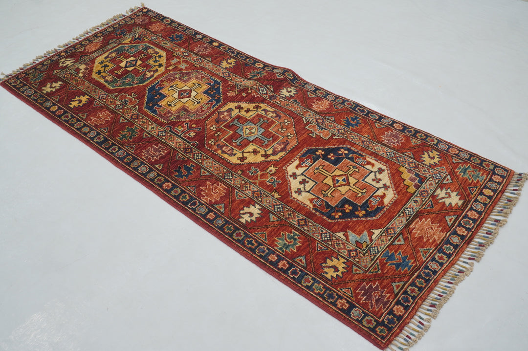 7 ft Red Ersari Afghan Hand knotted Runner Rug