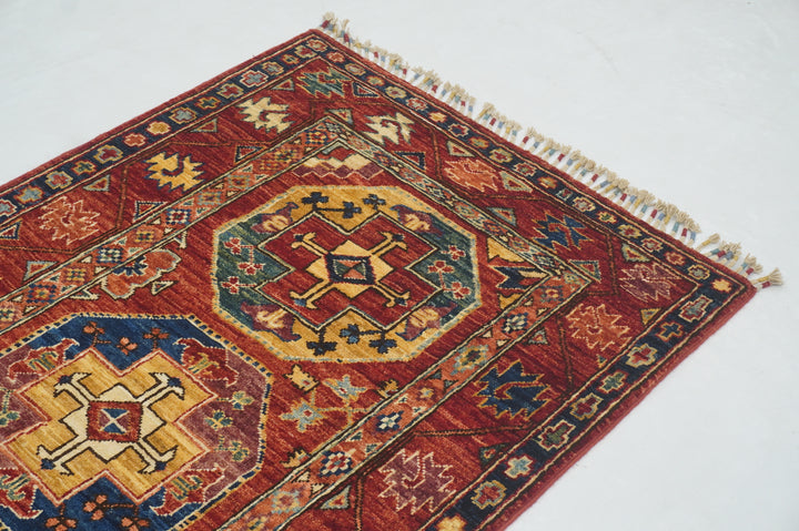 7 ft Red Ersari Afghan Hand knotted Runner Rug