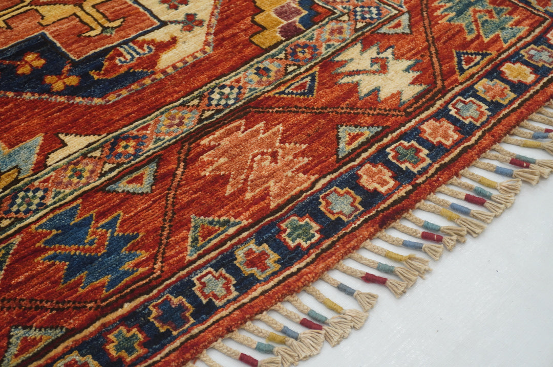 7 ft Red Ersari Afghan Hand knotted Runner Rug