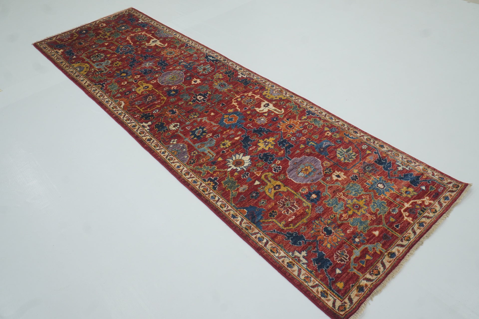 9 ft Red Bidjar Afghan Hand-Knotted Wool Runner Rug - Yildiz Rugs