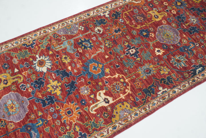 9 ft Red Bidjar Afghan Hand-Knotted Wool Runner Rug - Yildiz Rugs