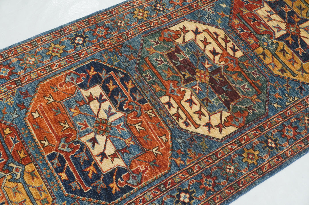 7 ft Blue Ersari Afghan Hand knotted Runner Rug