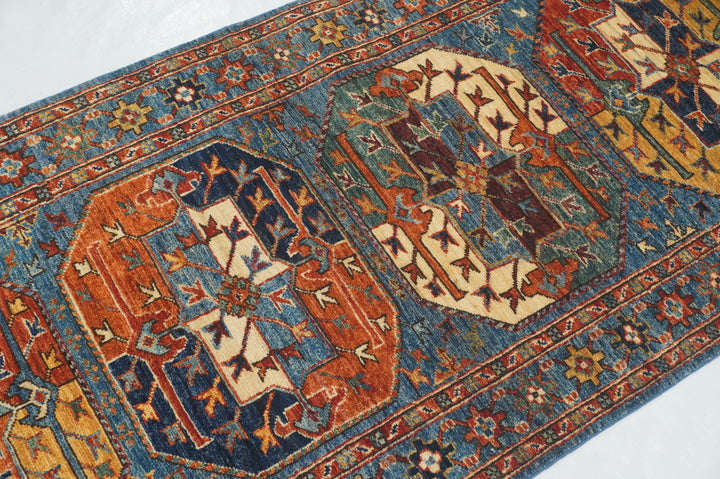 7 ft Blue Ersari Afghan Hand knotted Runner Rug