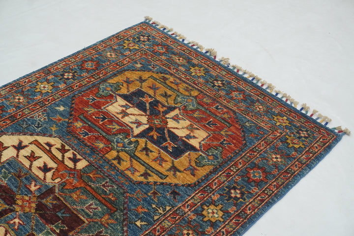 7 ft Blue Ersari Afghan Hand knotted Runner Rug