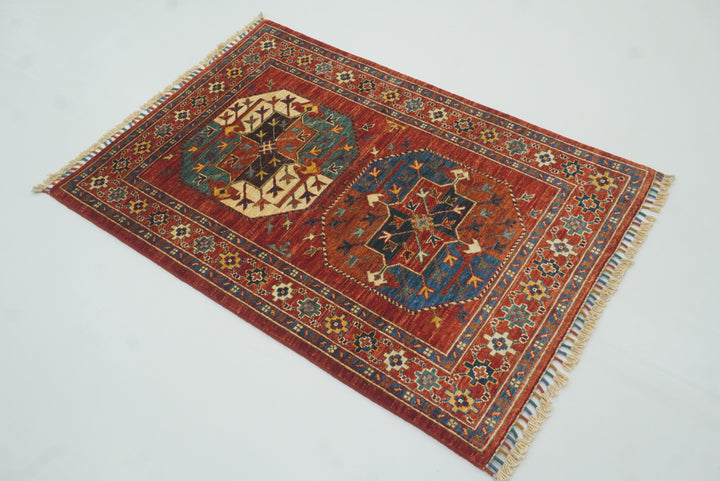 3x4 Red Ersari Hand Knotted Afghan Oriental Rug - Yildiz Rugs