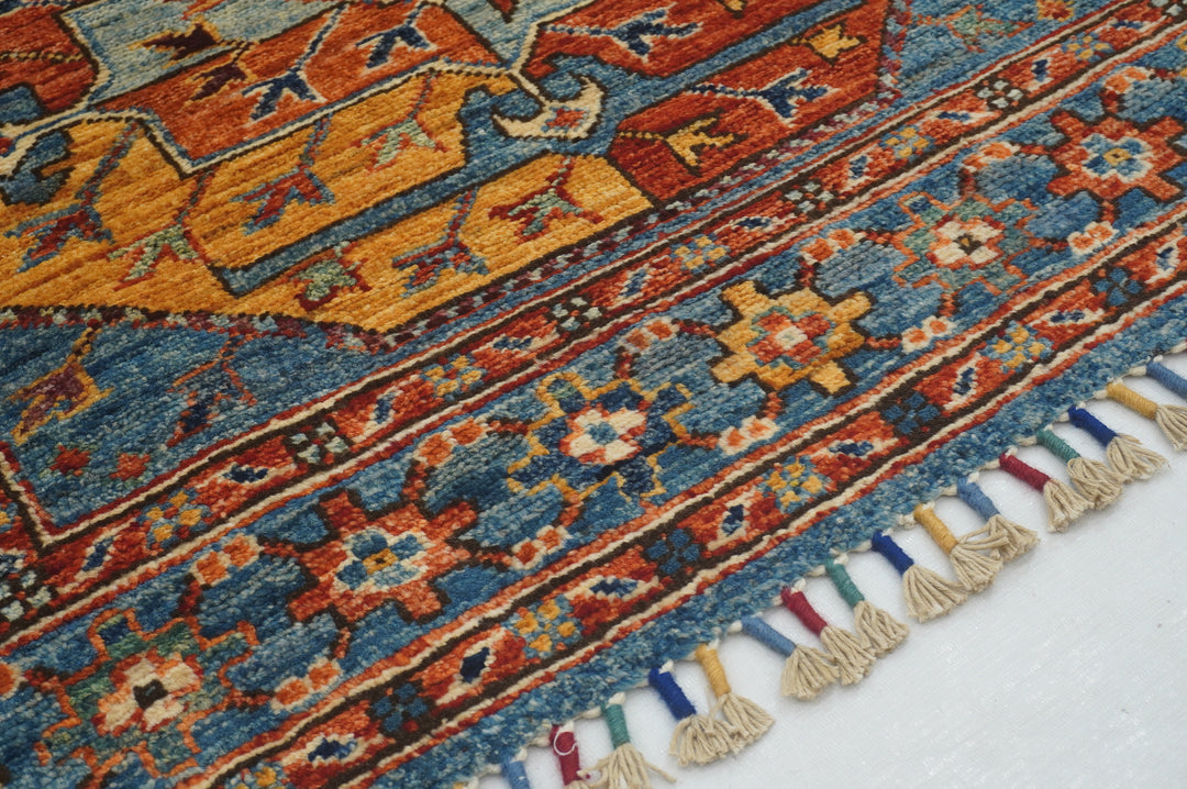 7 ft Blue Ersari Afghan Hand knotted Runner Rug