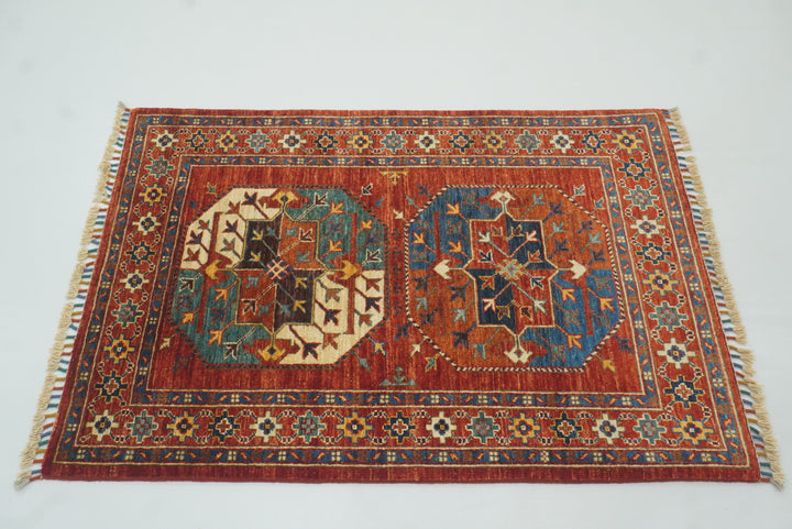 3x4 Red Ersari Hand Knotted Afghan Oriental Rug - Yildiz Rugs