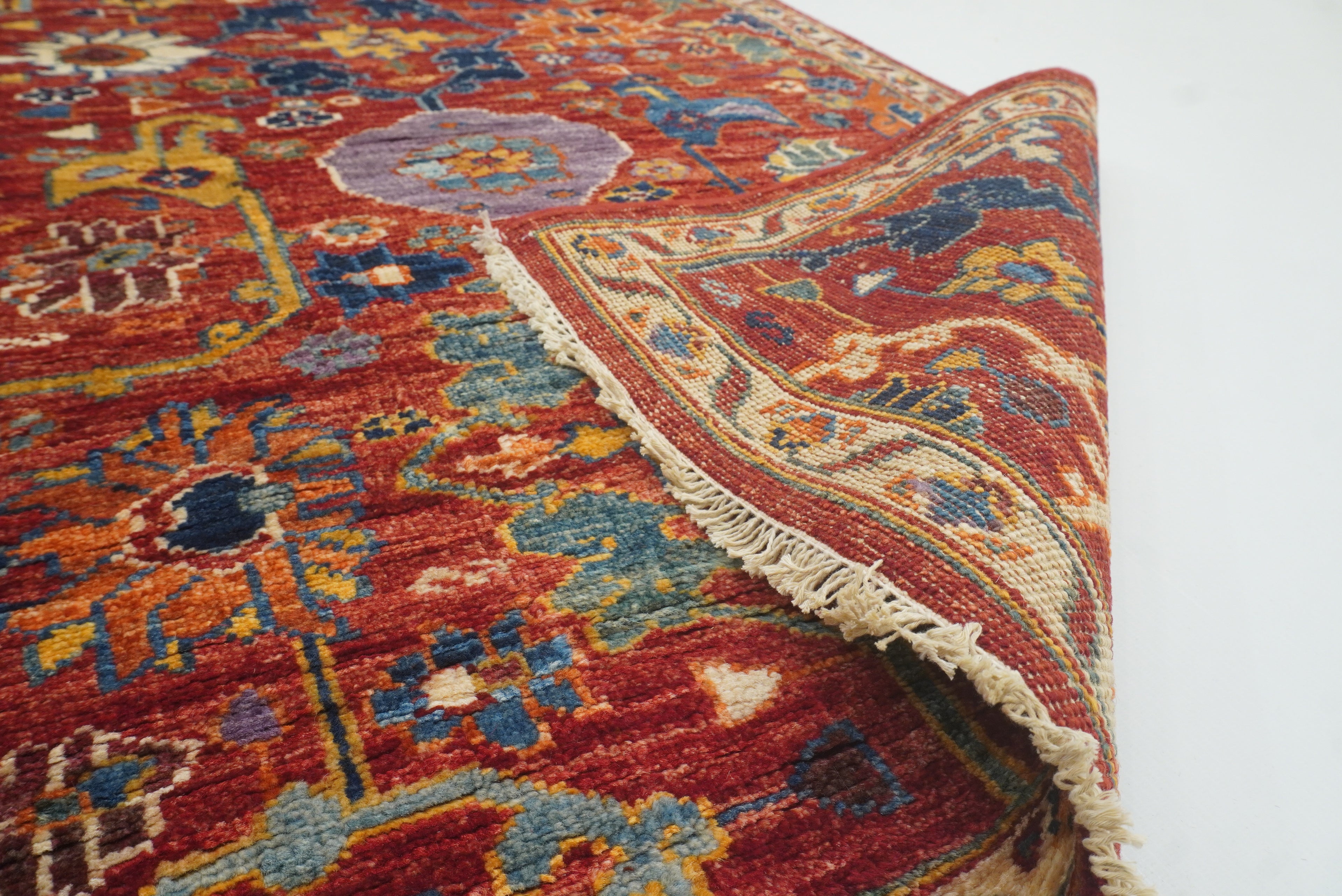 9 ft Red Bidjar Afghan Hand-Knotted Wool Runner Rug - Yildiz Rugs