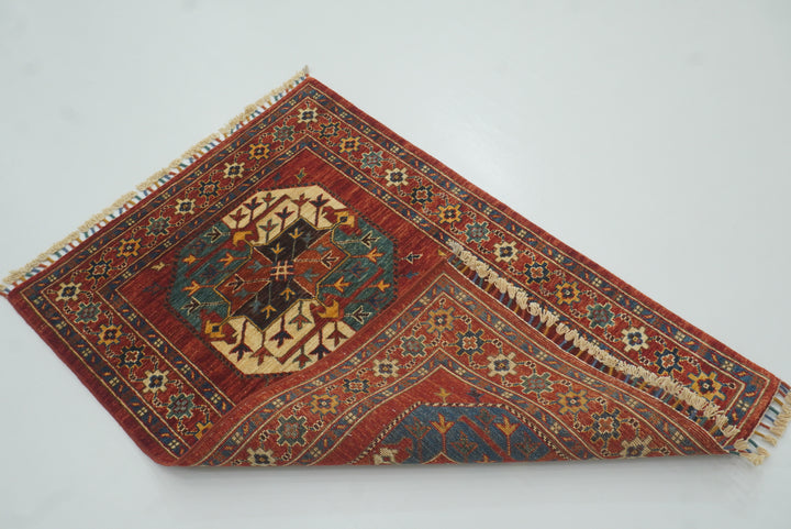 3x4 Red Ersari Hand Knotted Afghan Oriental Rug - Yildiz Rugs