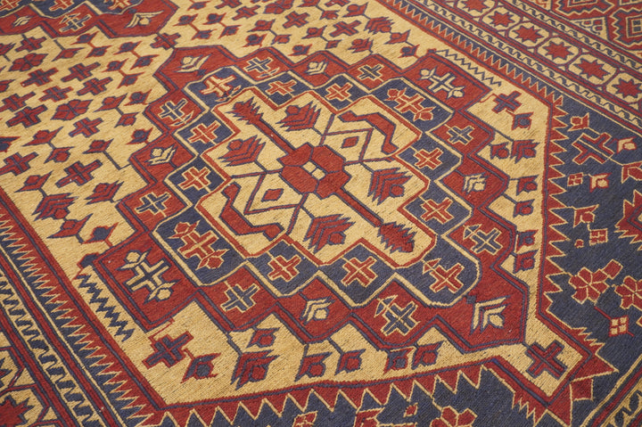 6x9 Beige Red Afghan Maleki Kilim Vintage Hand woven Flat weave Rug