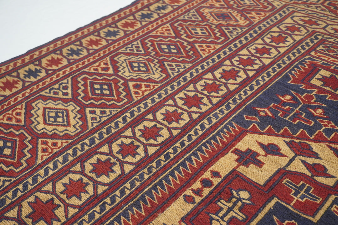 6x9 Beige Red Afghan Maleki Kilim Vintage Hand woven Flat weave Rug