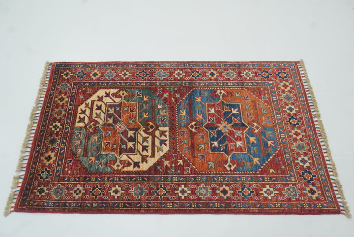 2'8"x4'4" Red Ersari Hand Knotted Afghan Oriental Rug - Yildiz Rugs