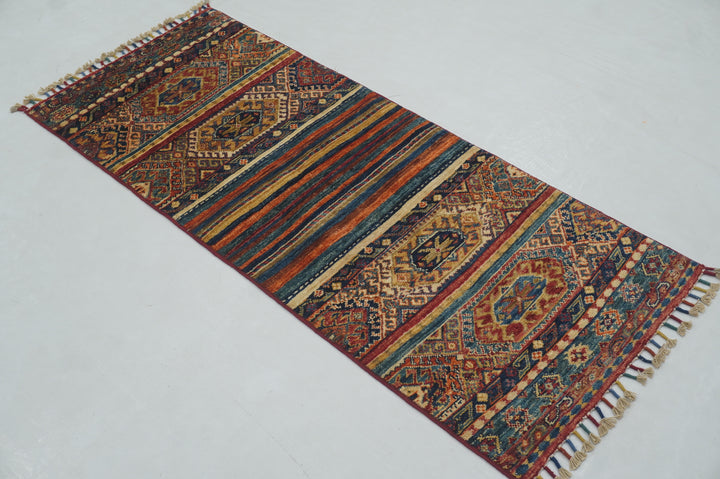 2x5 Tribal Multicolor Afghan hand knotted Runner Rug