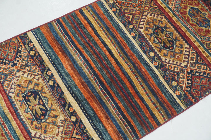 2x5 Tribal Multicolor Afghan hand knotted Runner Rug