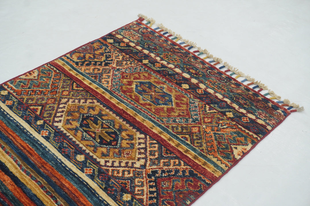 2x5 Tribal Multicolor Afghan hand knotted Runner Rug