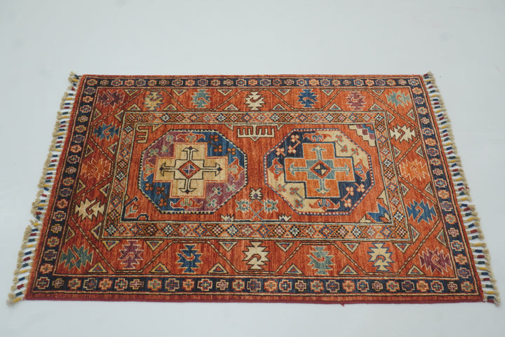 3x4 Red Ersari Hand Knotted Afghan Oriental Rug - Yildiz Rugs