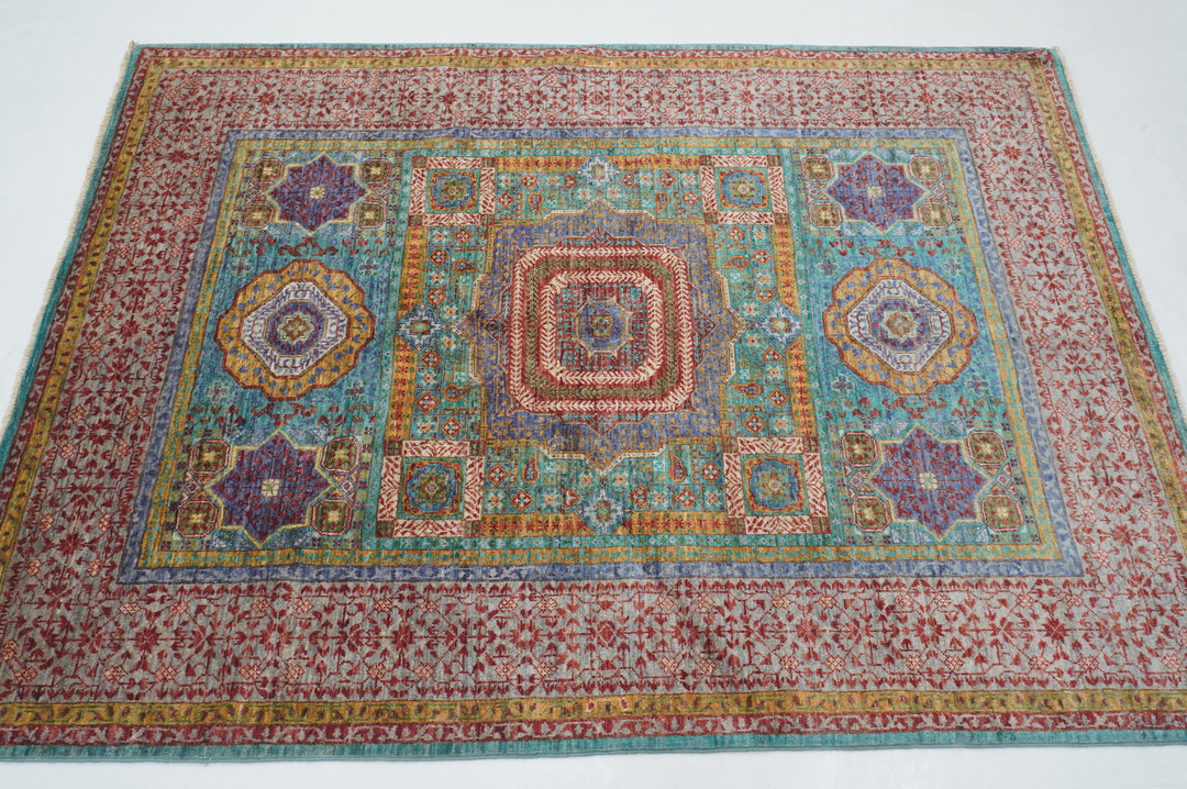 4x6 Turquoise Blue Mamluk Turkish Fine Hand Knotted Wool Medallion Rug - Yildiz Rugs