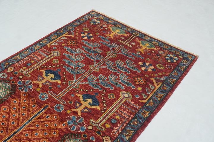 10 ft Red Afghan Bakshaish Hand knotted Runner Rug