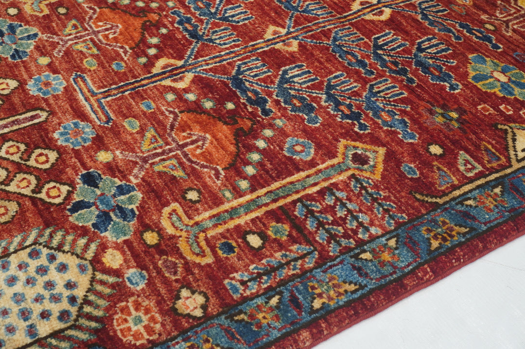 10 ft Red Afghan Bakshaish Hand knotted Runner Rug