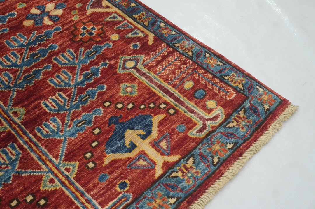 10 ft Red Afghan Bakshaish Hand knotted Runner Rug