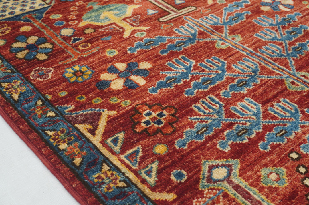 10 ft Red Afghan Bakshaish Hand knotted Runner Rug