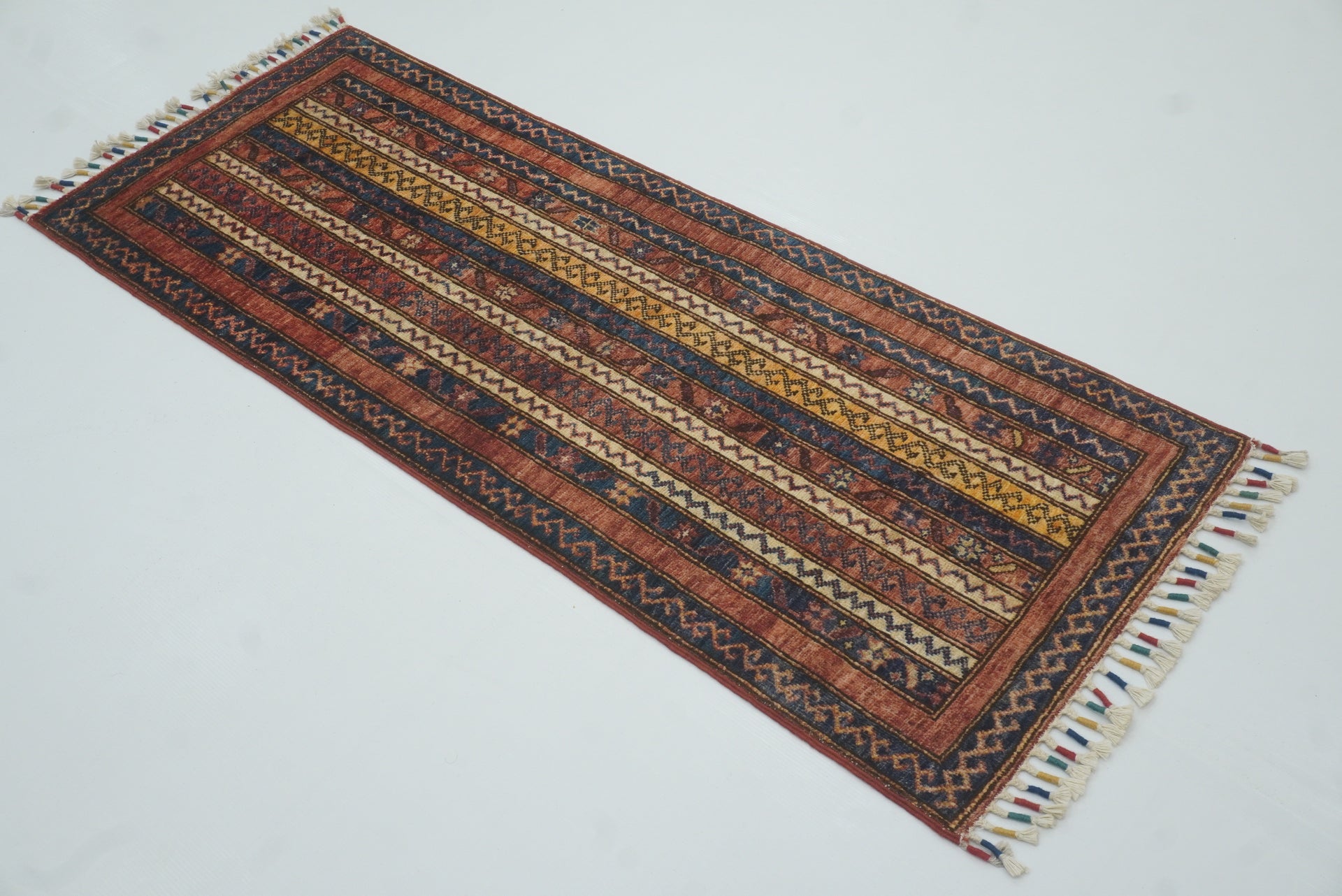 2x5 Red Shaal Turkish Hand knotted Wool Runner Rug