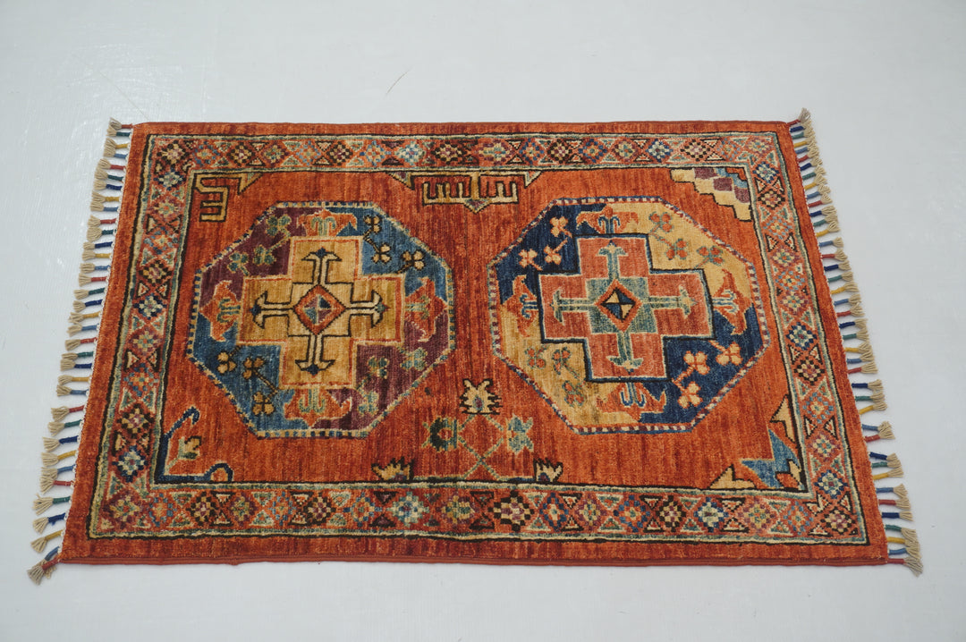 2x3 Red Ersari Afghan Hand knotted Accent Rug - Yildiz Rugs