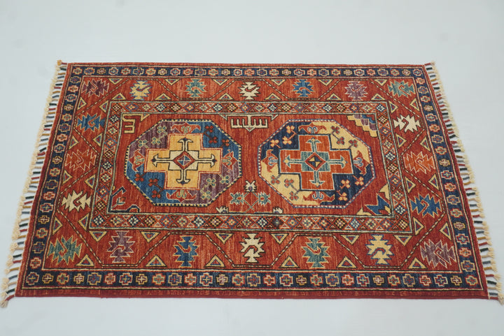3x4 Red Ersari Hand Knotted Afghan Oriental Rug - Yildiz Rugs