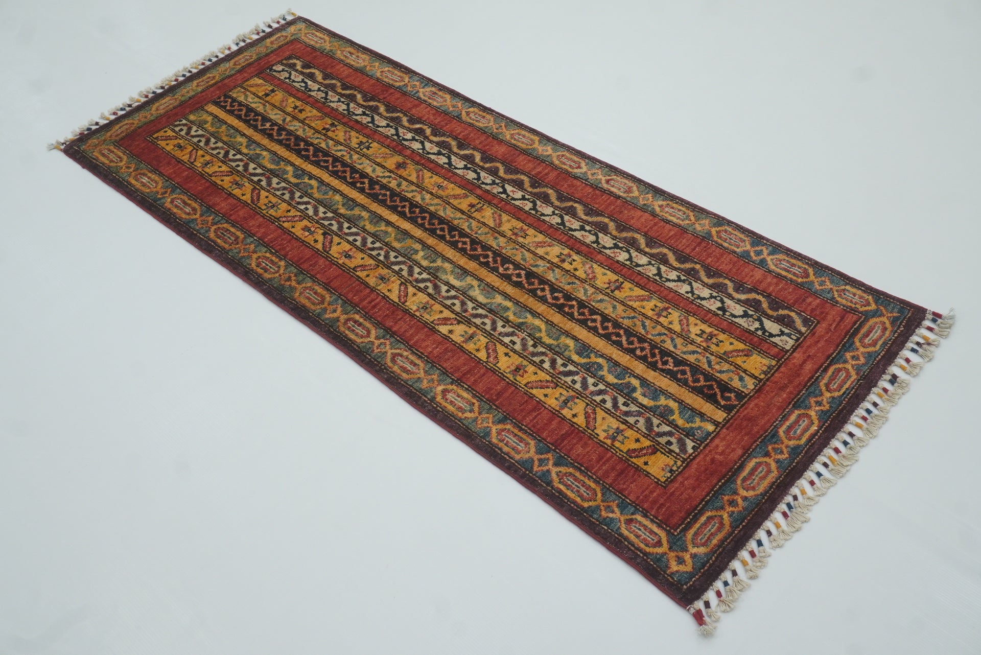 2x5 Red Shaal Turkish Hand knotted Wool Runner Rug: