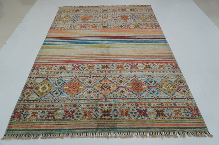 6x8 Turquoise Blue Tribal Gabbeh Afghan Hand knotted Rug - Yildiz Rugs