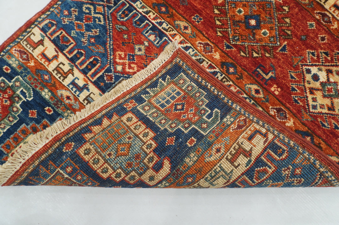 2x5 Blue Red Tribal Gabbeh Afghan Hand knotted Runner Rug - Yildiz Rugs