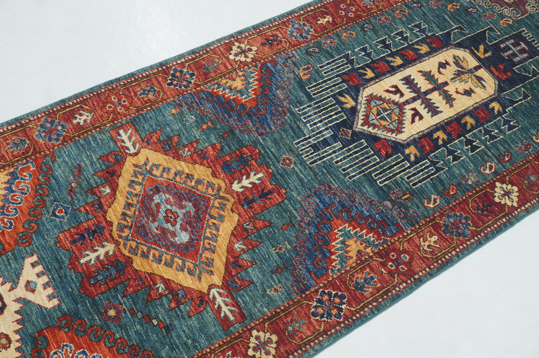 10 Ft Green Malayer Afghan hand knotted Oriental Runner Rug