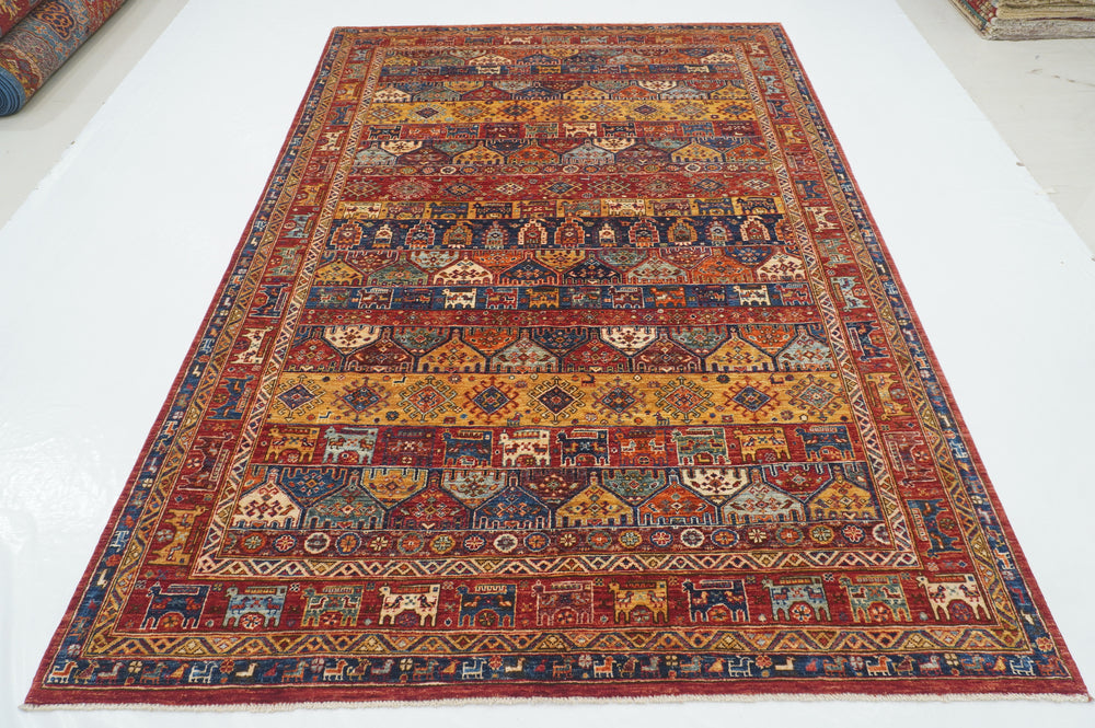 6x9 Red Animal Tribal Gabbeh Afghan Hand Knotted Rug - Yildiz Rugs