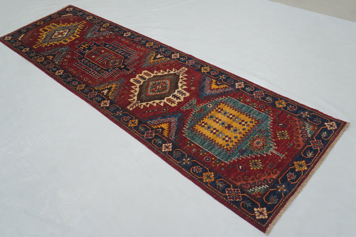 10 ft Red Malayer Afghan hand knotted Runner Rug