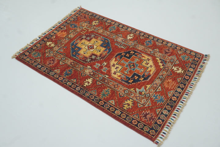 3x4 Red Ersari Hand Knotted Afghan Oriental Rug - Yildiz Rugs