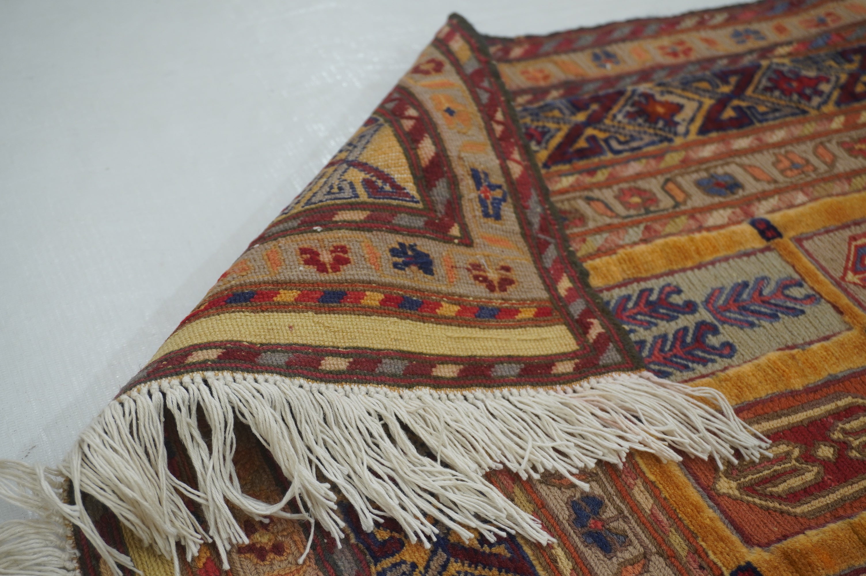 6 ft Gold Vintage Afghan High Low Hand Knotted / Woven Barjesta Kilim Runner Rug - Yildiz Rugs