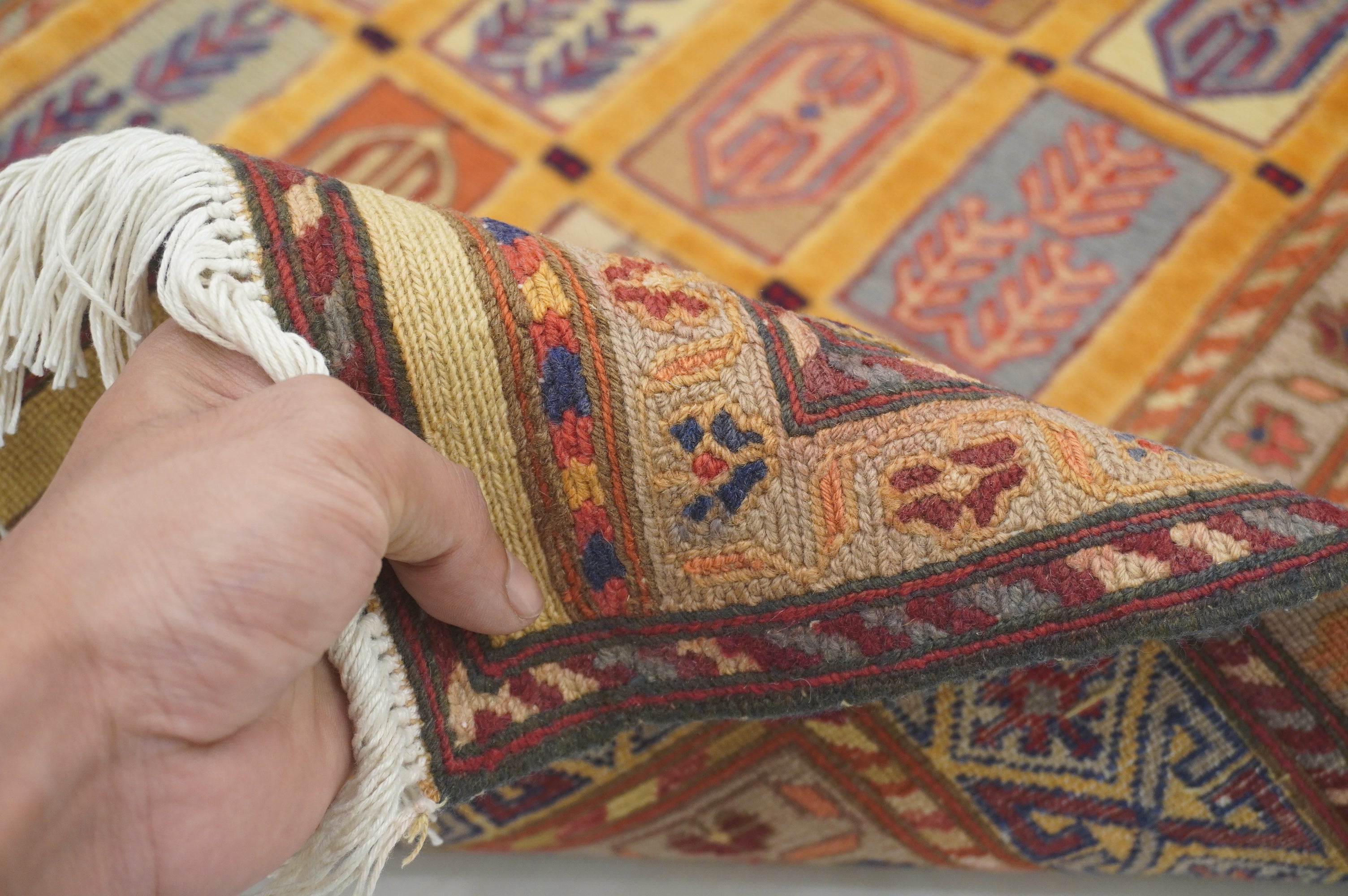 6 ft Gold Vintage Afghan High Low Hand Knotted / Woven Barjesta Kilim Runner Rug - Yildiz Rugs